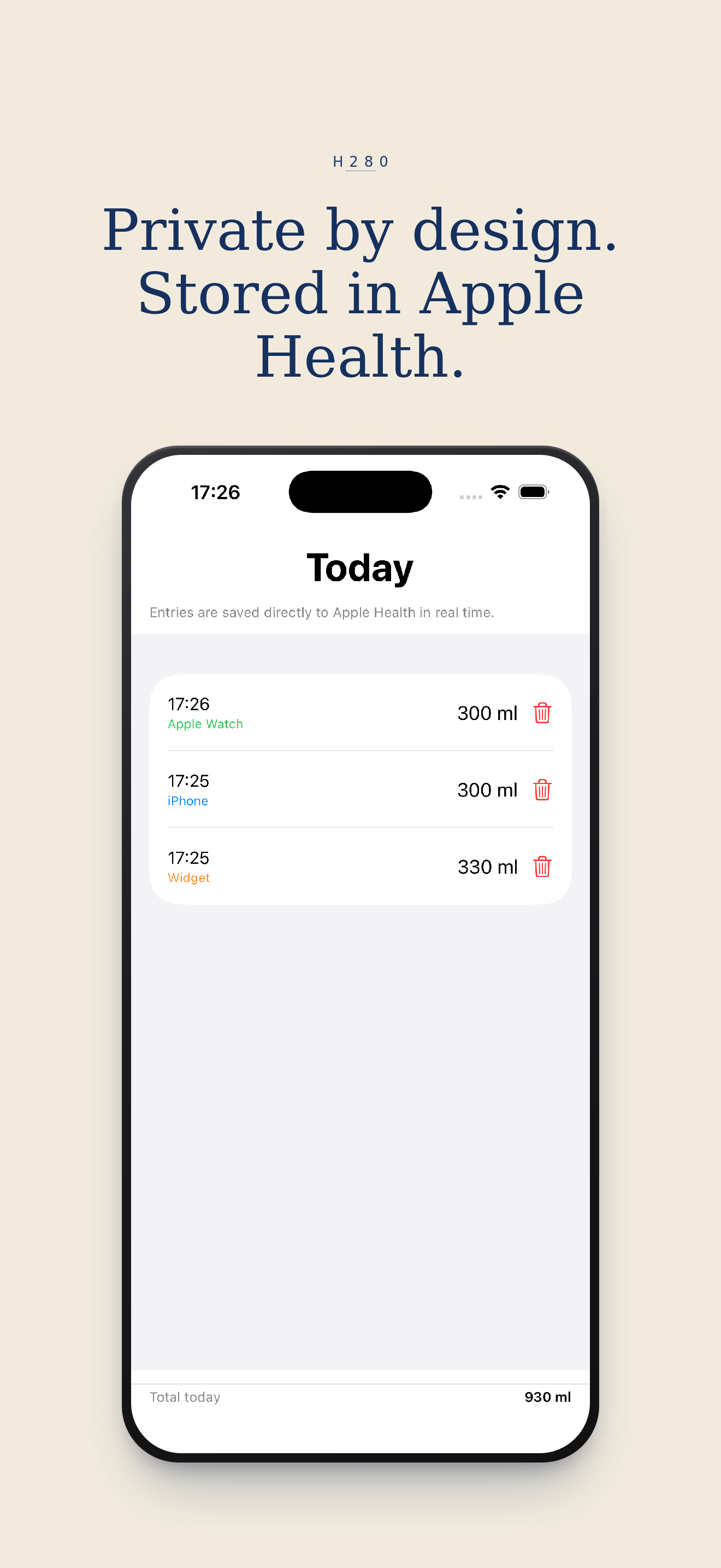 Private by design. Stored in Apple Health.