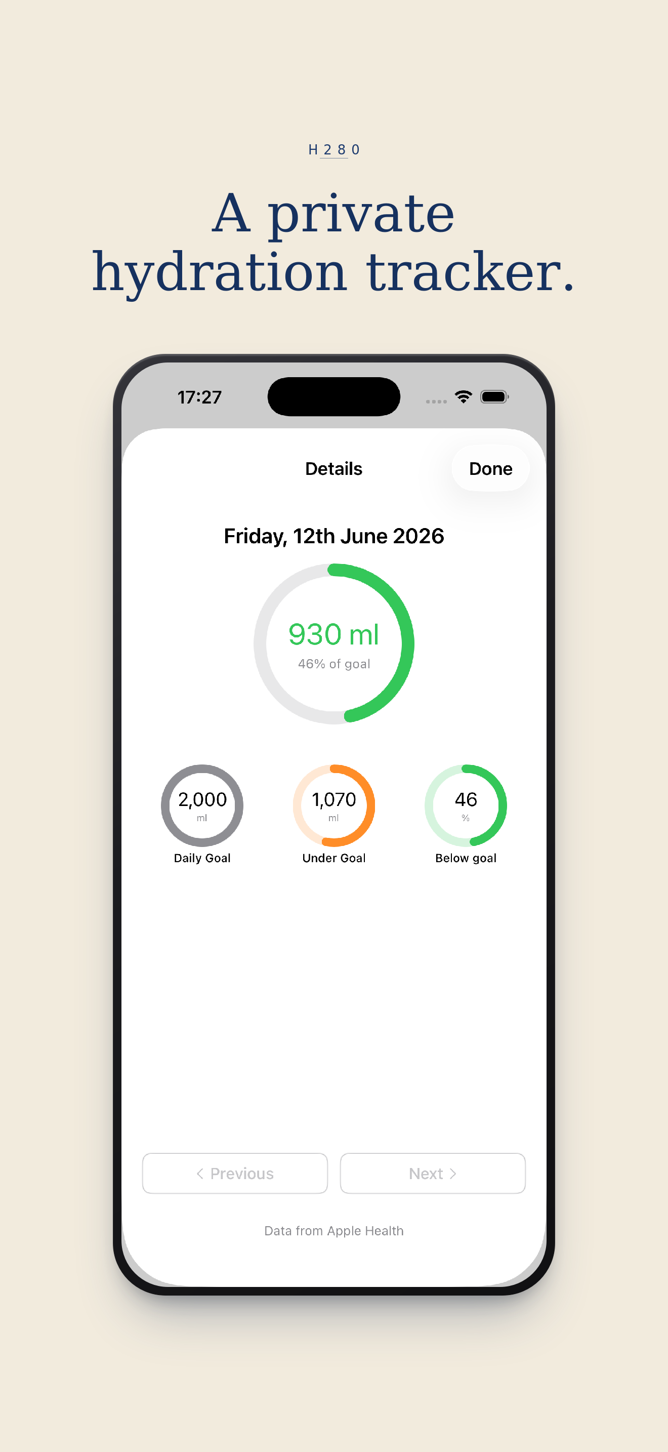 A free, private hydration tracker.